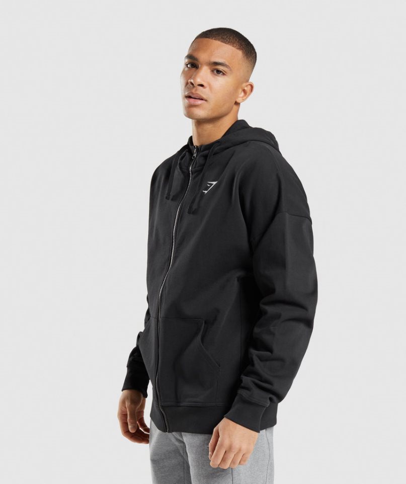 Men's Gymshark Essential Zip Up Hoodie Black | NZ 4GIPNY